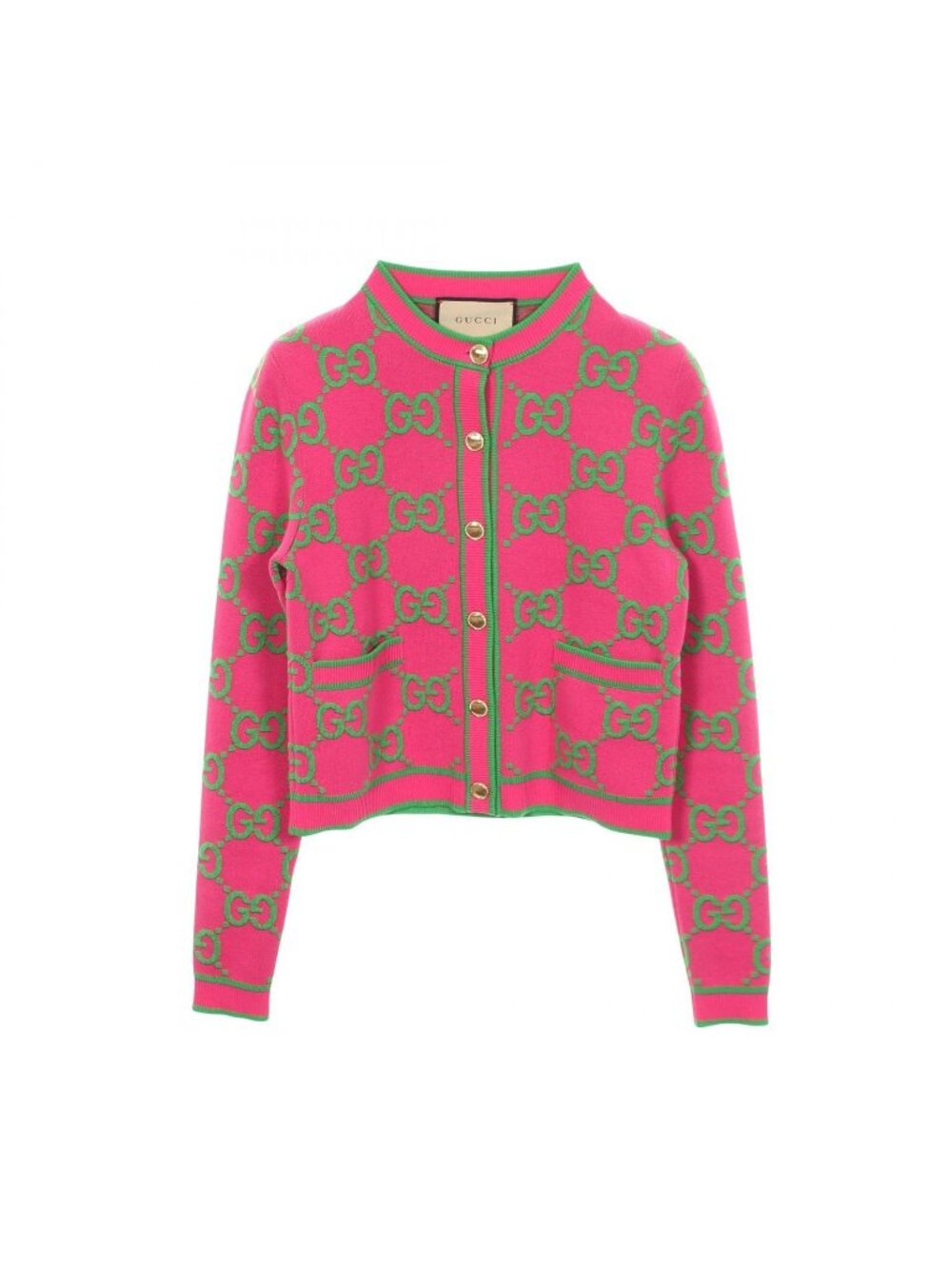 Gucci Cardigan GG Pattern Pink Cotton Wool